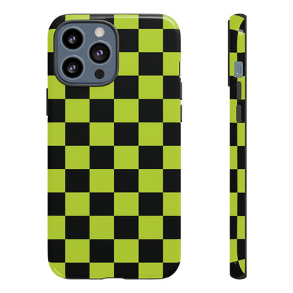 Trendy Neon Lime Green & Black Checked Pattern Phone Case - Green Phone Case - iPhone 13 Pro Max / Glossy