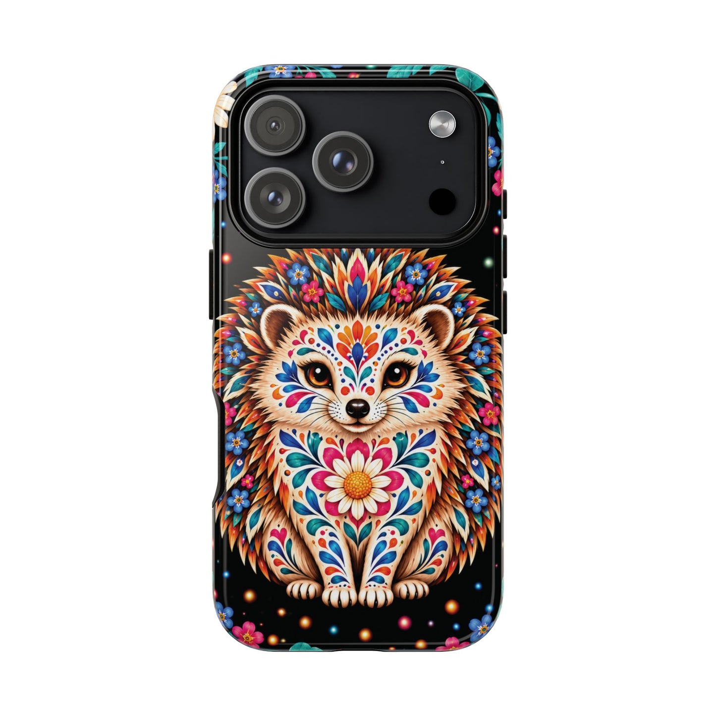 Vibrant Orange and Turquoise Calavera Hedgehog Phone Case - Multicolor Phone Case - iPhone 17 Pro / Glossy