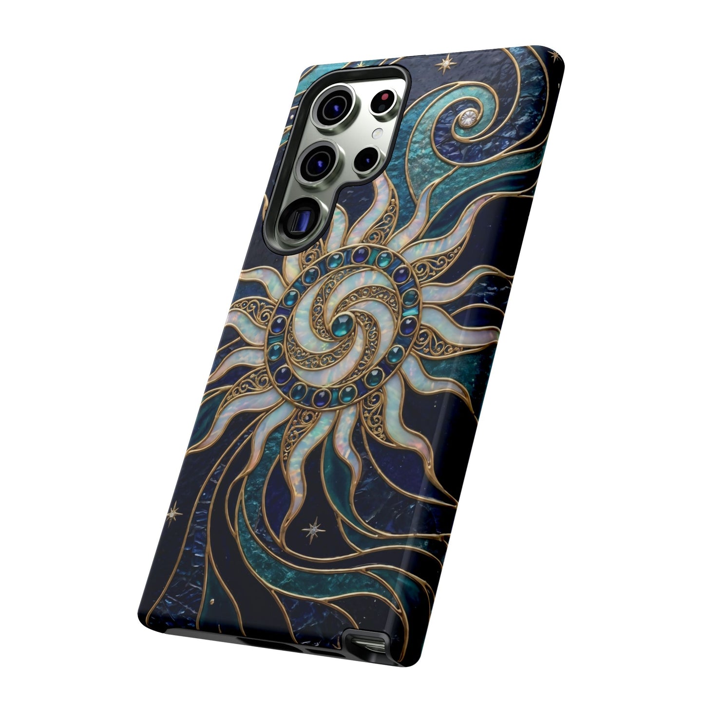 Elegant Teal & Gold Cosmic Sunburst Phone Case
