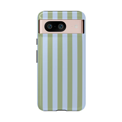 Google Pixel 8 / Glossy Phone Case - Trendy Ice Blue & Green Stripe Pattern Phone Case