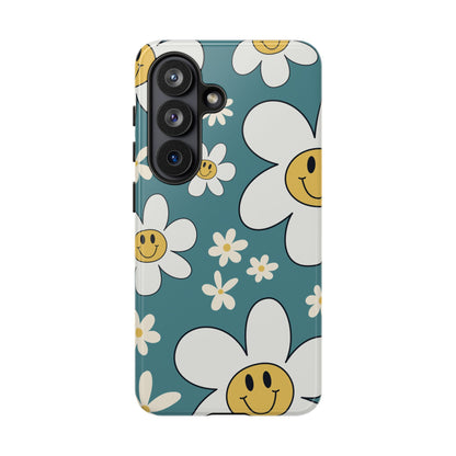 Fun Retro Daisy Pattern with Light Blue Background Phone Case - Blue Phone Case - Samsung Galaxy S26 / Glossy