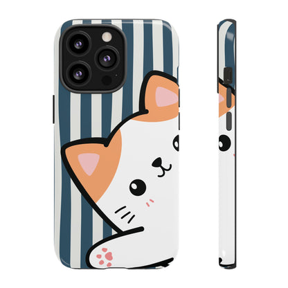 Playful Peakaboo Cat with Blue Stripe Pattern Phone Case - Blue Phone Case - iPhone 13 Pro / Glossy