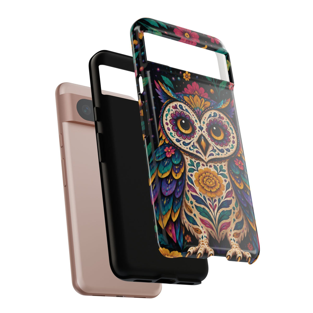 Vibrant Purple and Teal Calavera Owl Phone Case - Multicolor Phone Case