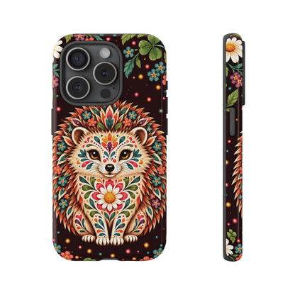 Vibrant Terracotta and Teal Calavera Hedgehog Phone Case - Multicolor Phone Case - iPhone 15 Pro / Glossy