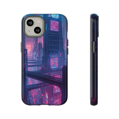 Neon Cyberpunk Megacity Sci-fi Phone Case - Blue Phone Case - iPhone 14 / Glossy