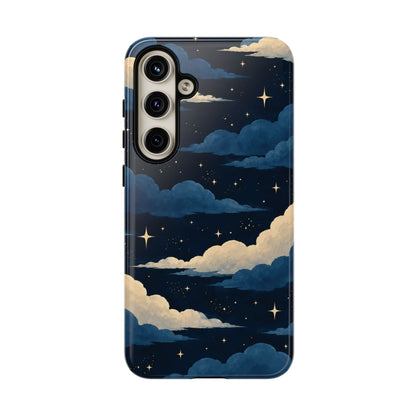 Illustrated Navy Blue Clouds & Stars Phone Case