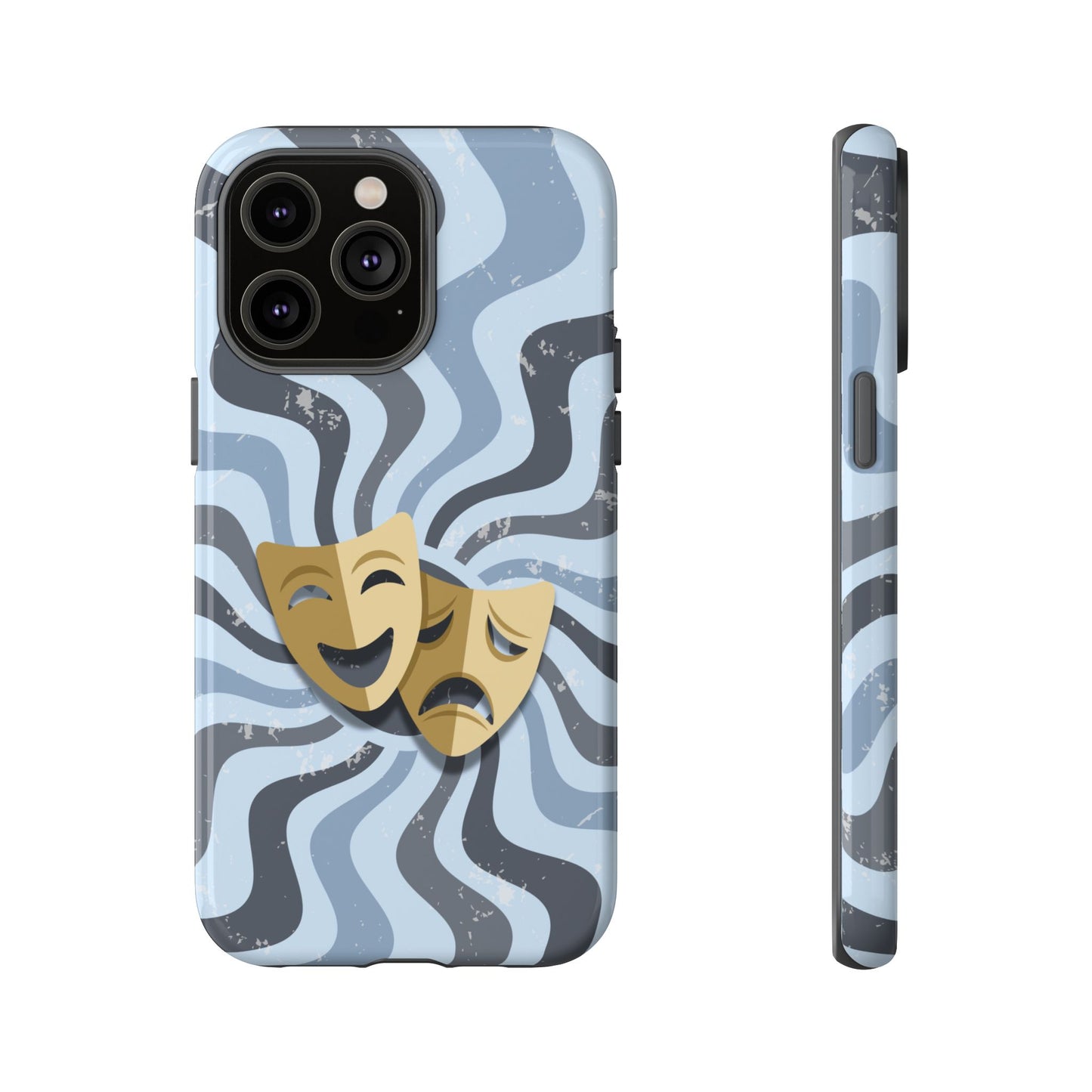 Comedy & Tragedy Masks – Blue Minimal Retro Wave Phone Case - Blue Phone Case - iPhone 14 Pro Max / Glossy