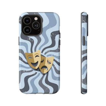 Comedy & Tragedy Masks – Blue Minimal Retro Wave Phone Case - Blue Phone Case - iPhone 14 Pro Max / Glossy