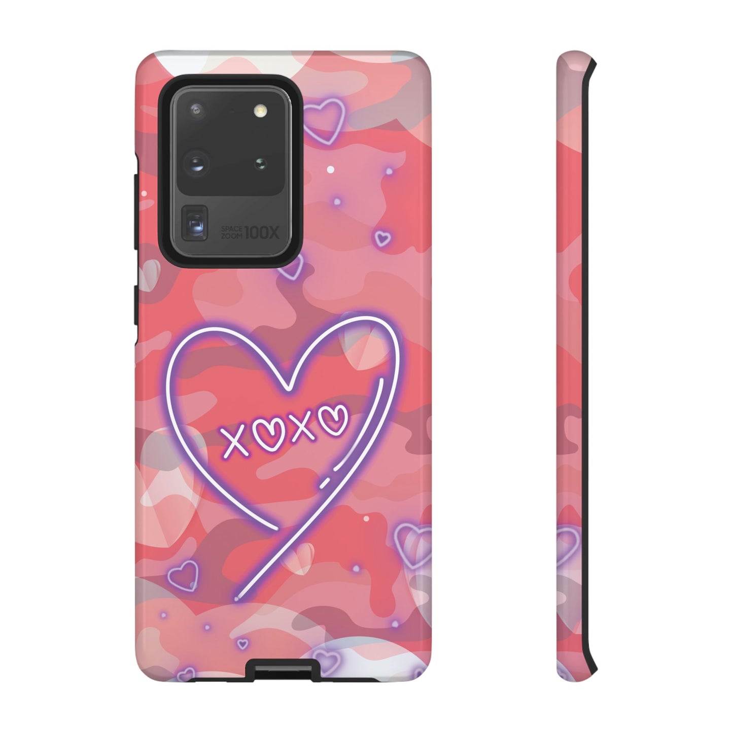 Love Heart Neon Camo Phone Case - Pink Phone Case - Samsung Galaxy S20 Ultra / Glossy