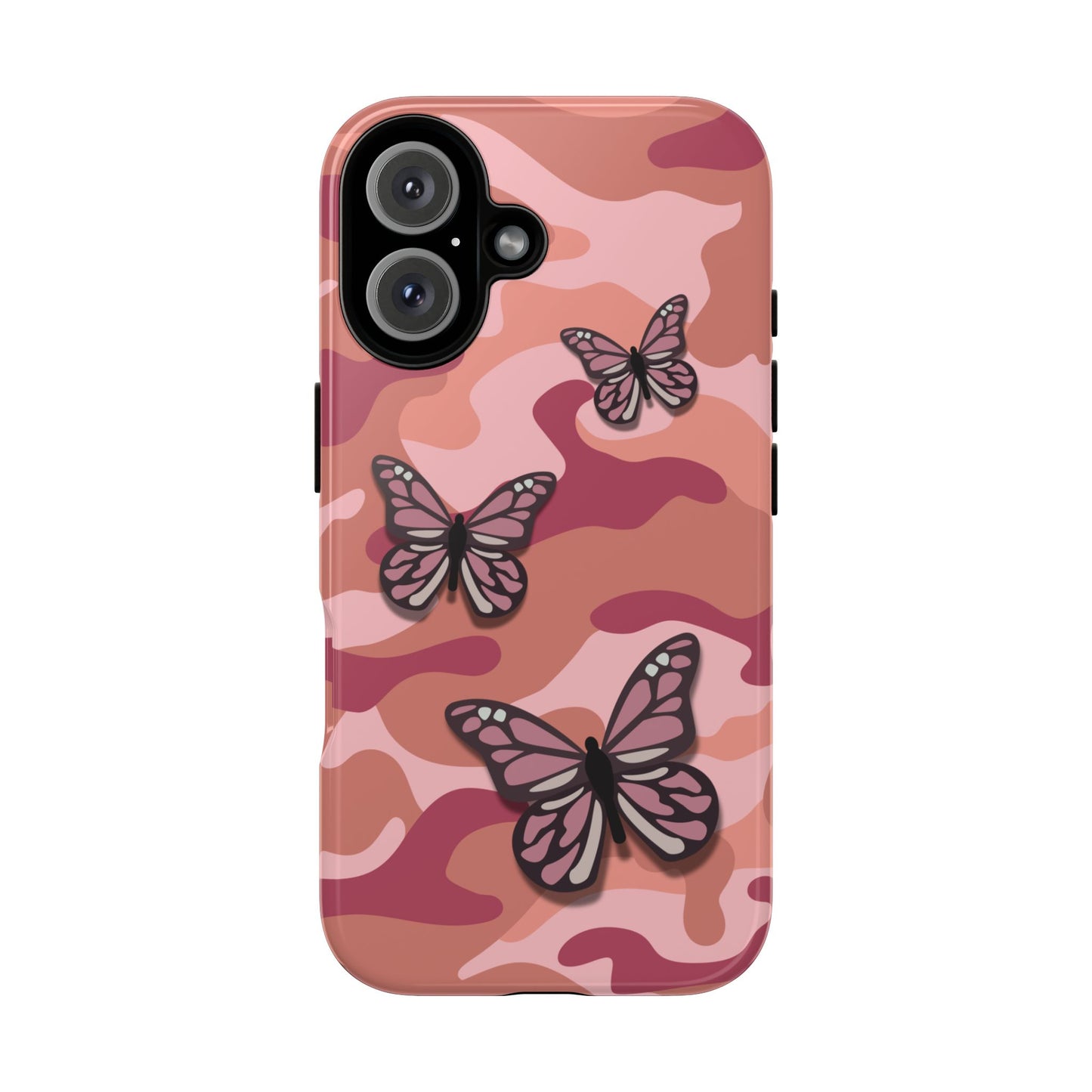 iPhone 16 / Glossy Phone Case - Pink Butterfly Camo Phone Case