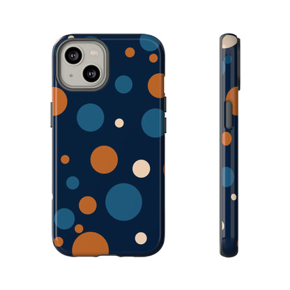 iPhone 14 / Glossy Phone Case - ’Bold Navy Blue & Orange / White Dot Pattern’ Phone Case