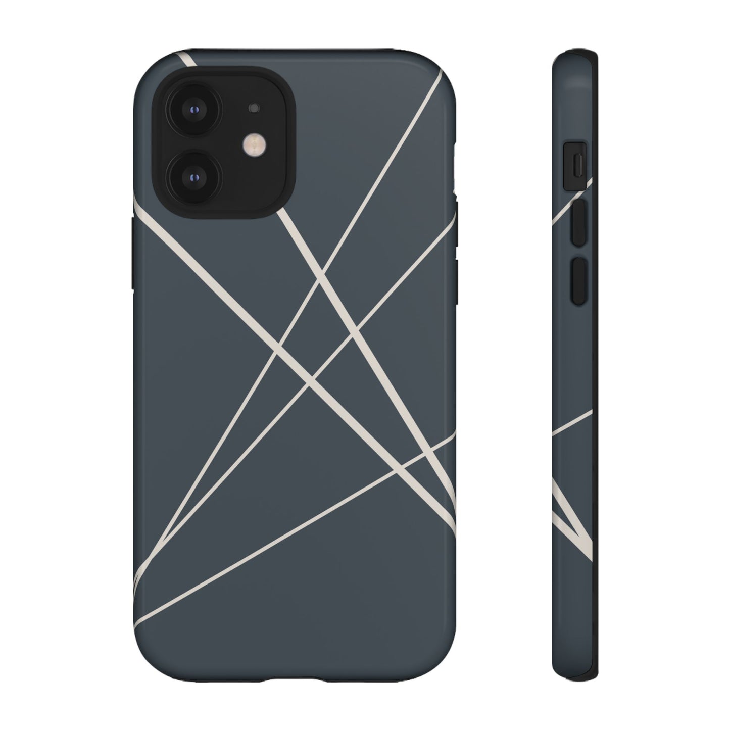 iPhone 12 / Glossy Phone Case - Abstract Blue with Beige Lines Phone Case