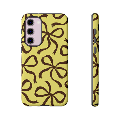 Bold Butter Yellow and Chocolate Brown Bow Pattern Phone Case