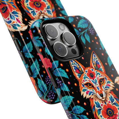Vibrant Orange and Turquoise Calavera Fox Phone Case - Multicolor Phone Case