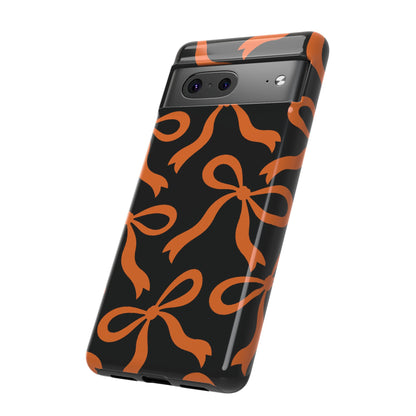 Bold Black and Burnt Orange Bow Pattern Phone Case - Black Phone Case