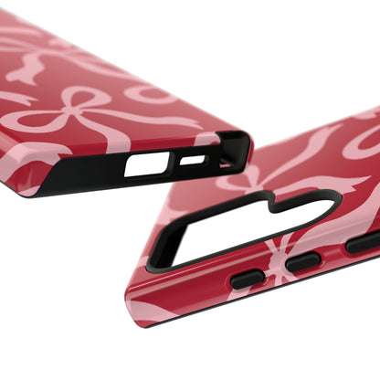 Bold Raspberry Red and Blush Pink Bow Pattern Phone Case - Red Phone Case