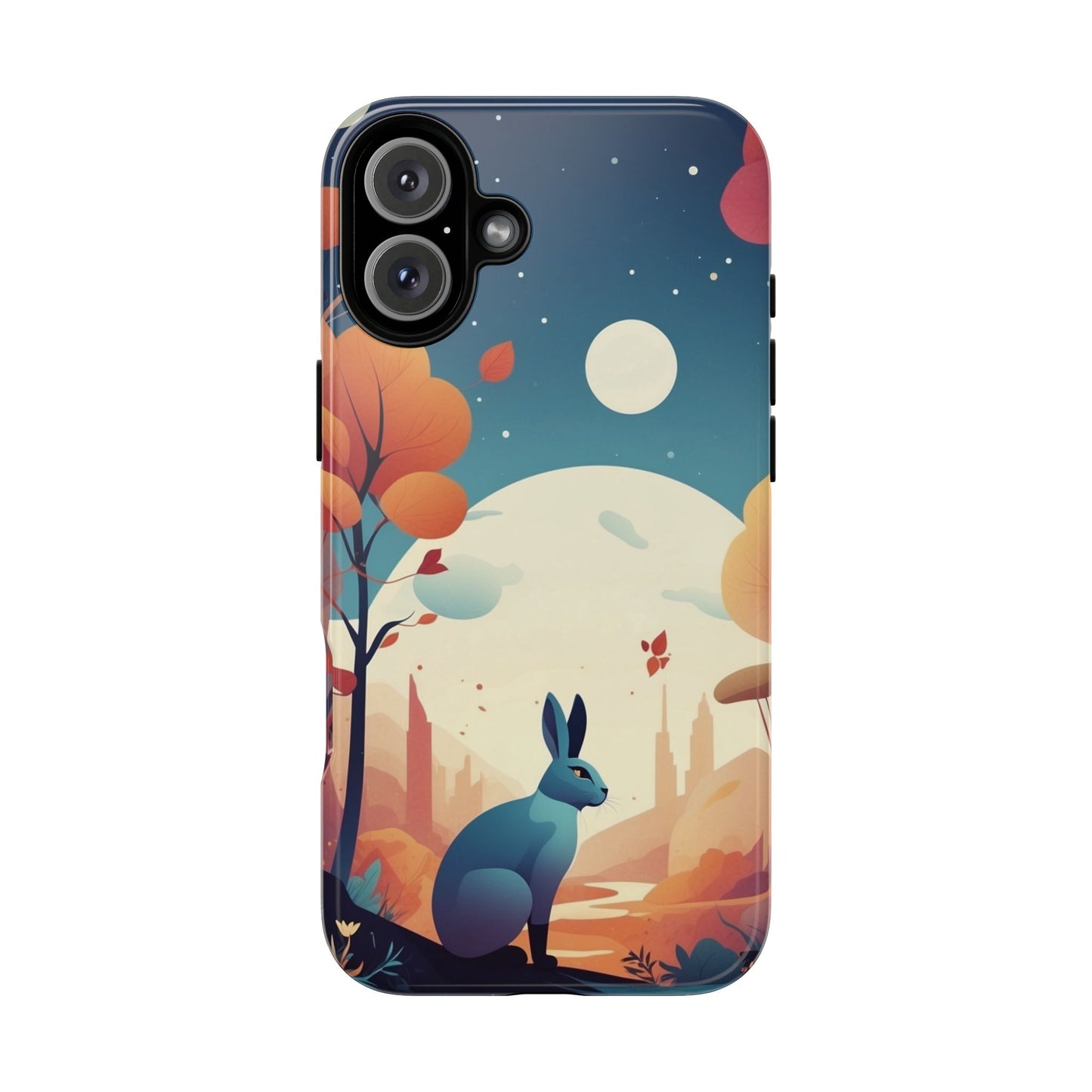 iPhone 16 Plus / Glossy Phone Case - Stylised Blue Hare Design Phone Case