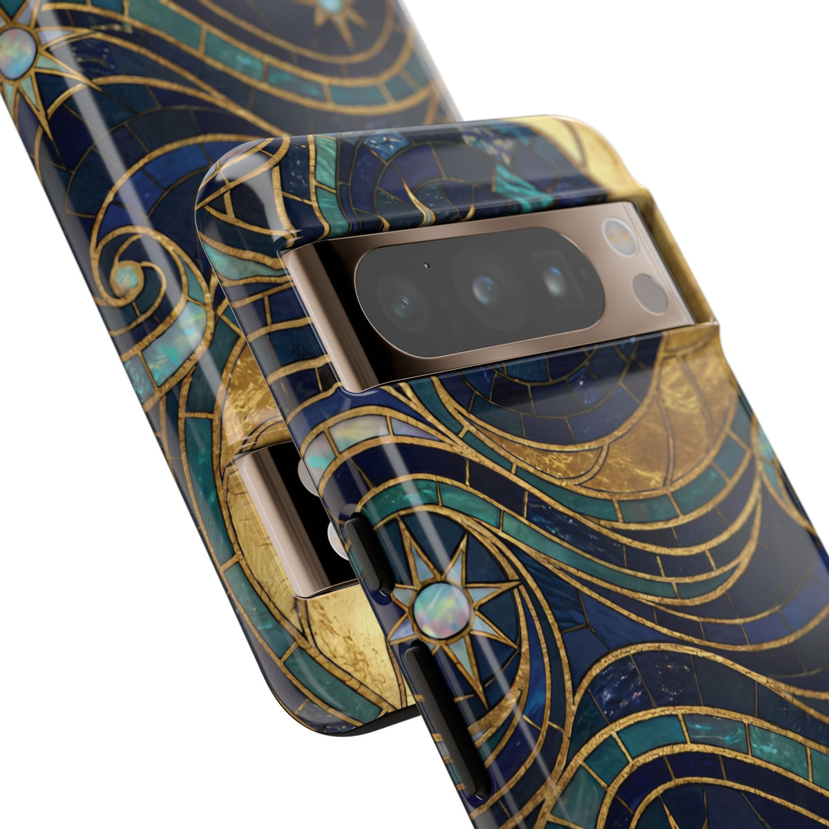 Elegant Navy & Gold Crescent Moon Mosaic Phone Case