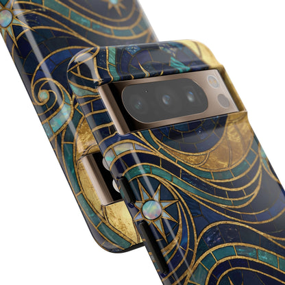 Elegant Navy & Gold Crescent Moon Mosaic Phone Case