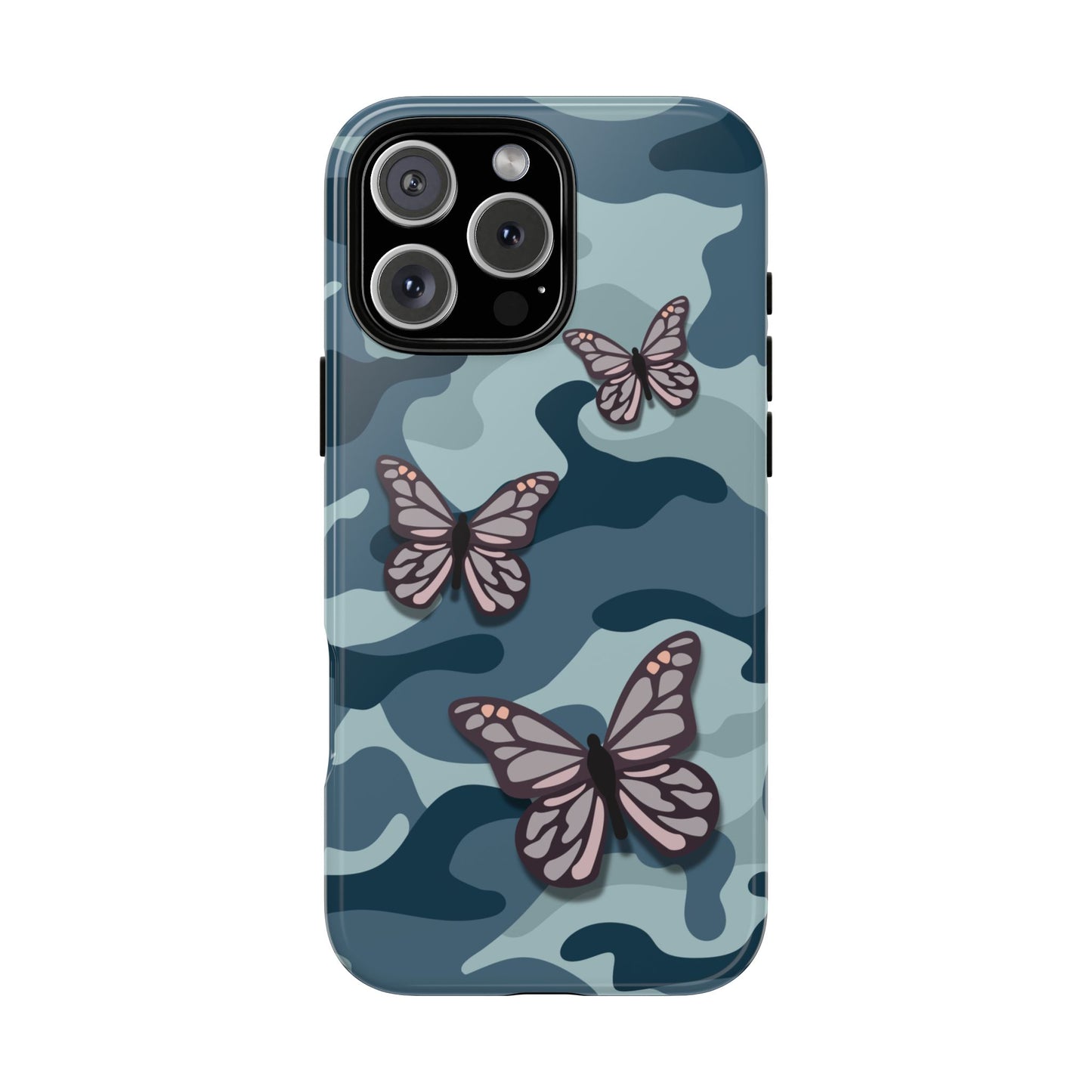 Dark Blue Butterfly Camo Phone Case - Blue Phone Case - iPhone 16 Pro Max / Glossy