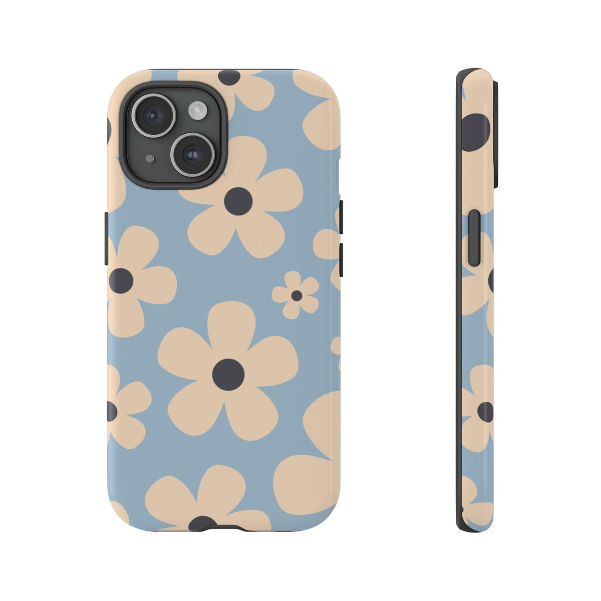 Cute Light Blue & Cream Daisy Pattern Phone Case - Blue Phone Case - iPhone 15 / Glossy