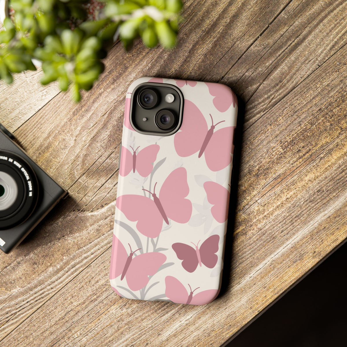 Minimalist Cream & Pink Butterfly Pattern Phone Case - White Phone Case
