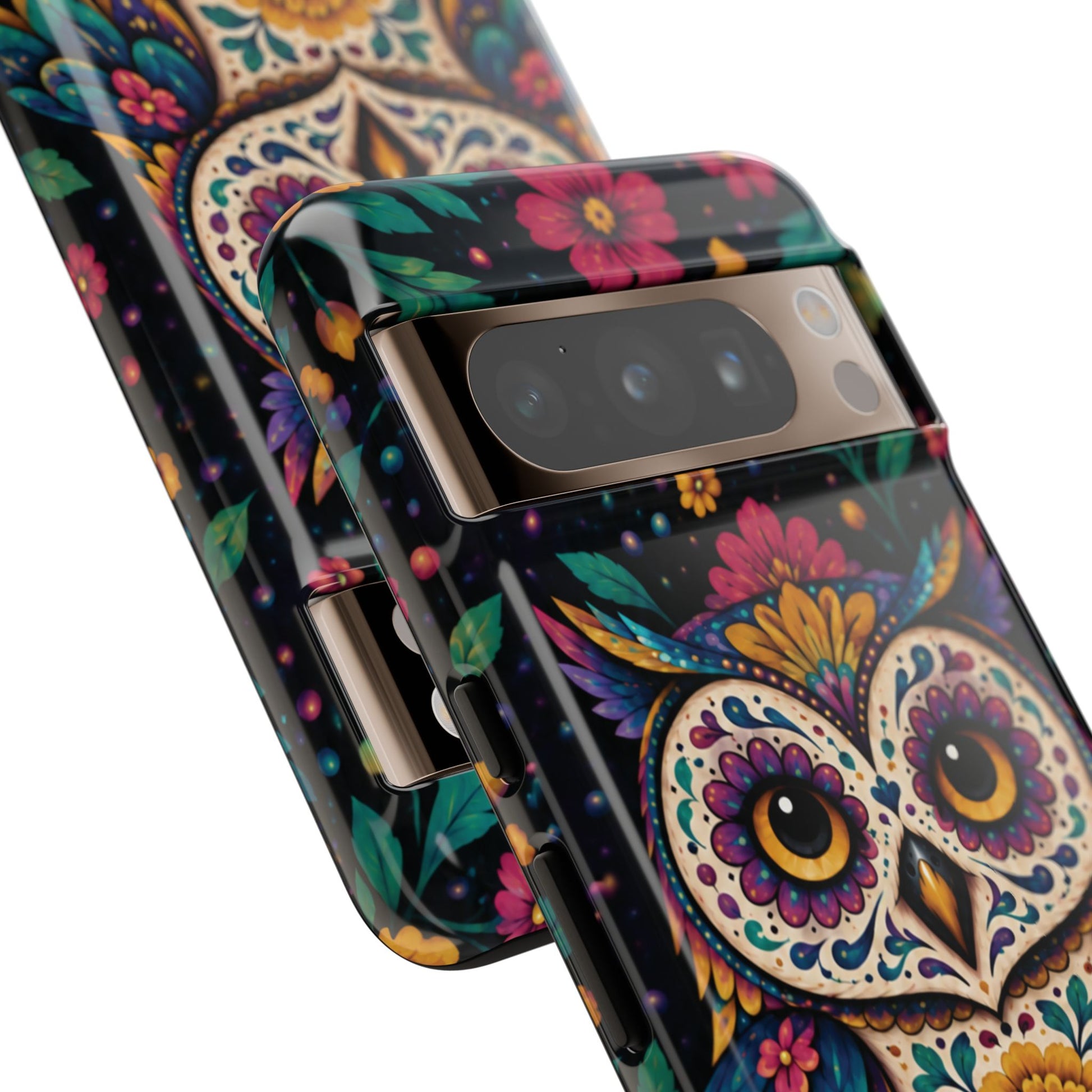 Vibrant Purple and Teal Calavera Owl Phone Case - Multicolor Phone Case