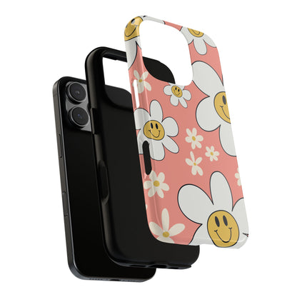 Fun Retro Daisy Pattern with Pink Background Phone Case - Pink Phone Case
