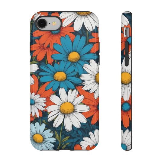 Pop Art Daisies Illustration "Red & Blue" Phone Case