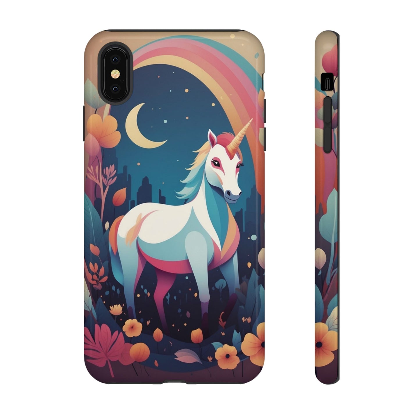 iPhone XS MAX / Glossy Phone Case - Stylised Unicorn & Rainbow Design Phone Case