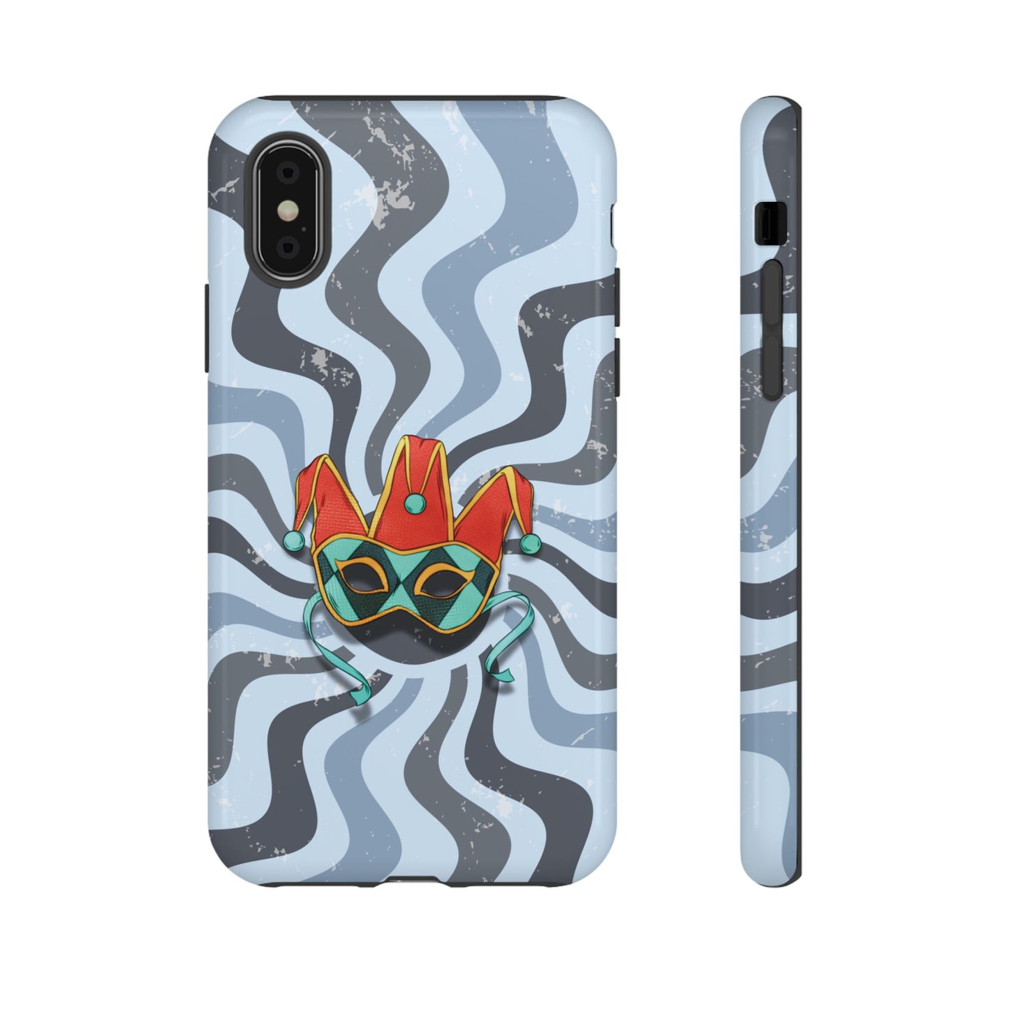 iPhone X / Glossy Phone Case - Venetian Jester Mask – Blue Retro Soft Revival Phone Case