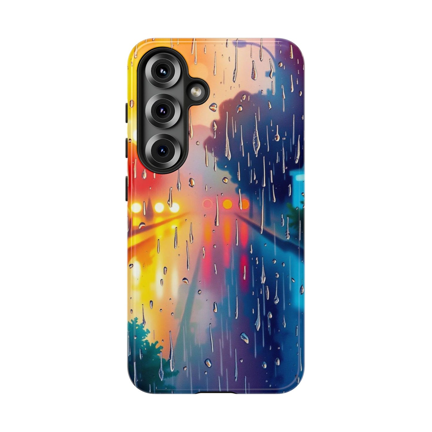 Samsung Galaxy S25 / Glossy Phone Case - Electric Rain Watercolour Design Phone Case