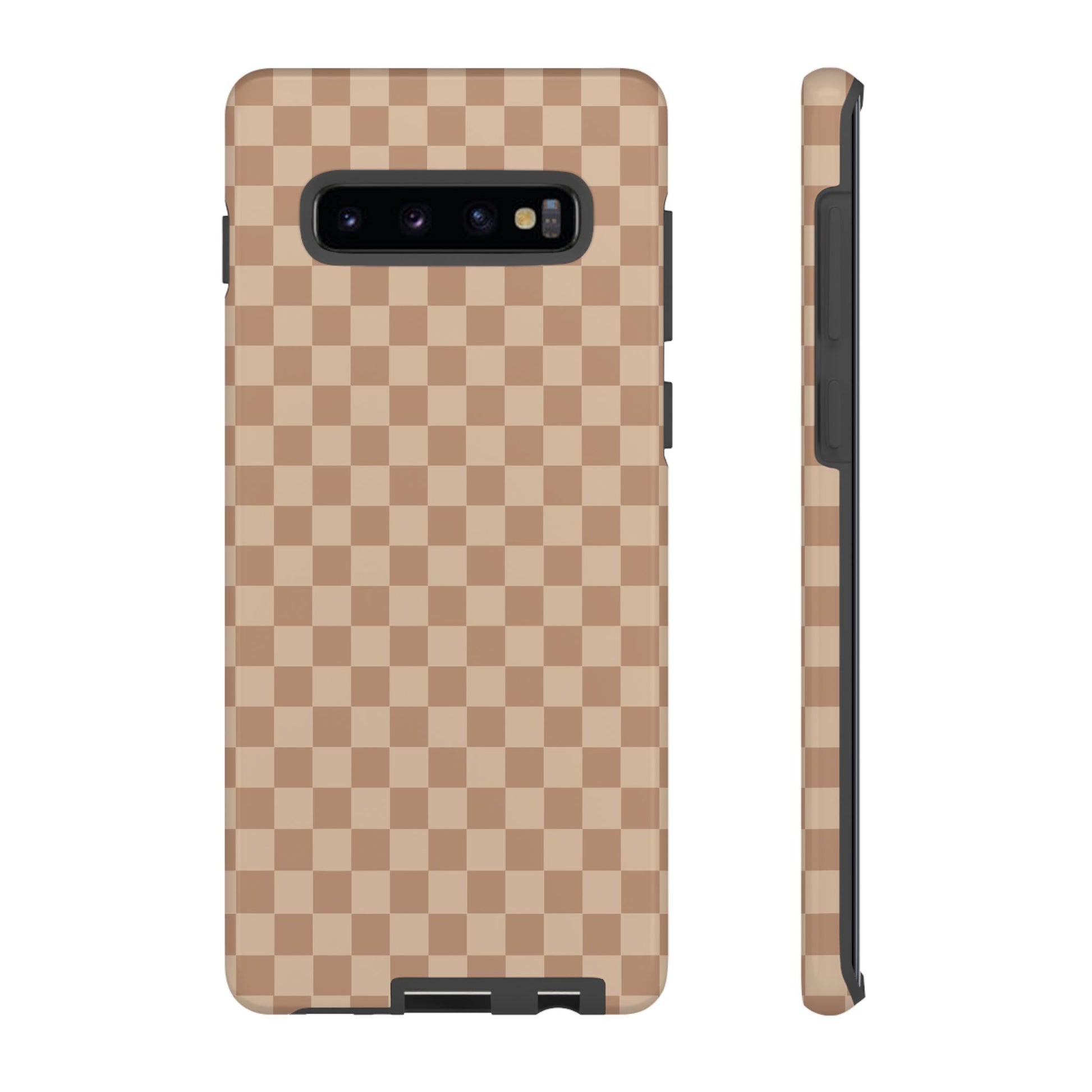 Samsung Galaxy S10 Plus / Glossy Phone Case - ’Bold Tan Checkered Pattern’ Phone Case