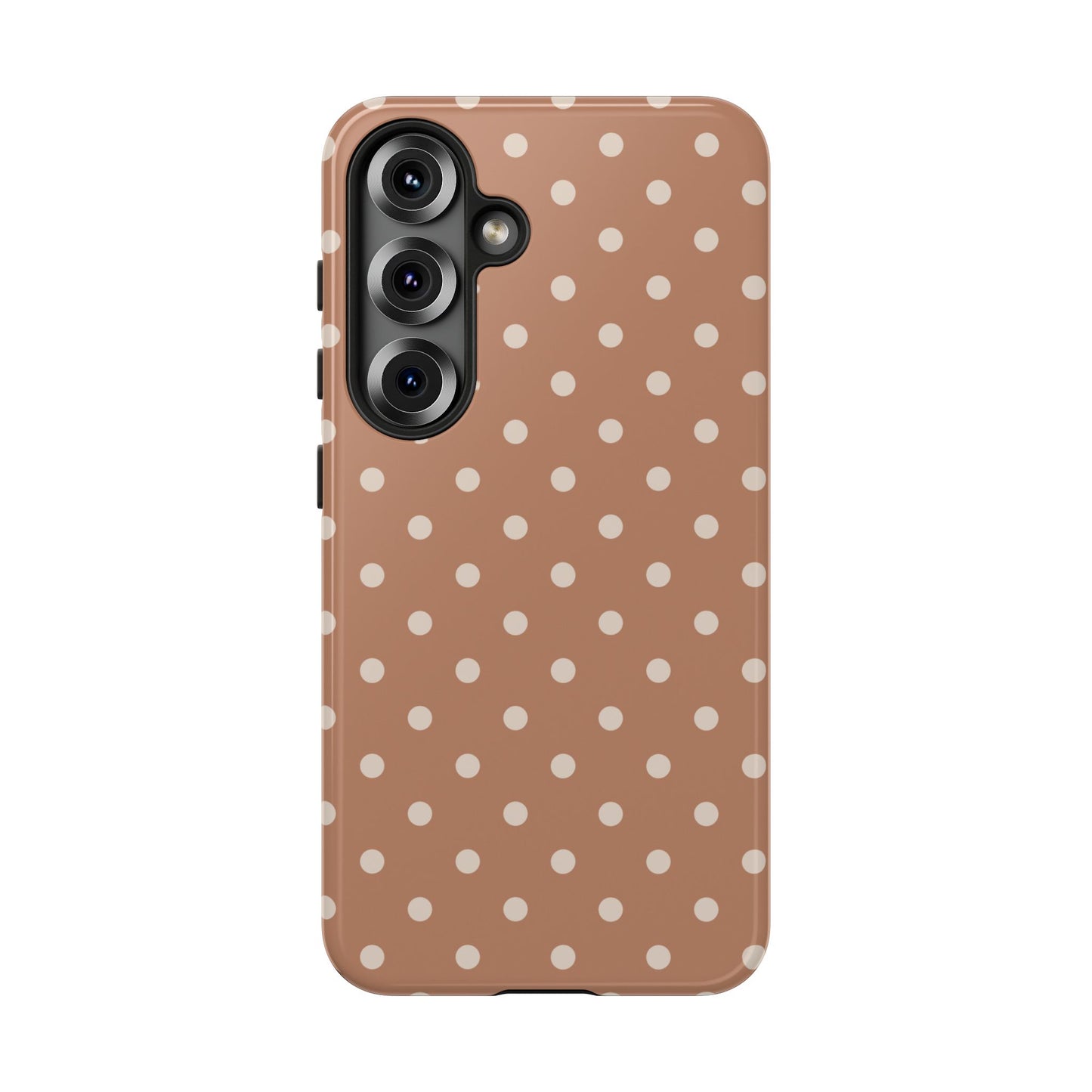 Samsung Galaxy S25 / Glossy Phone Case - Brown with White Dot Pattern Phone Case