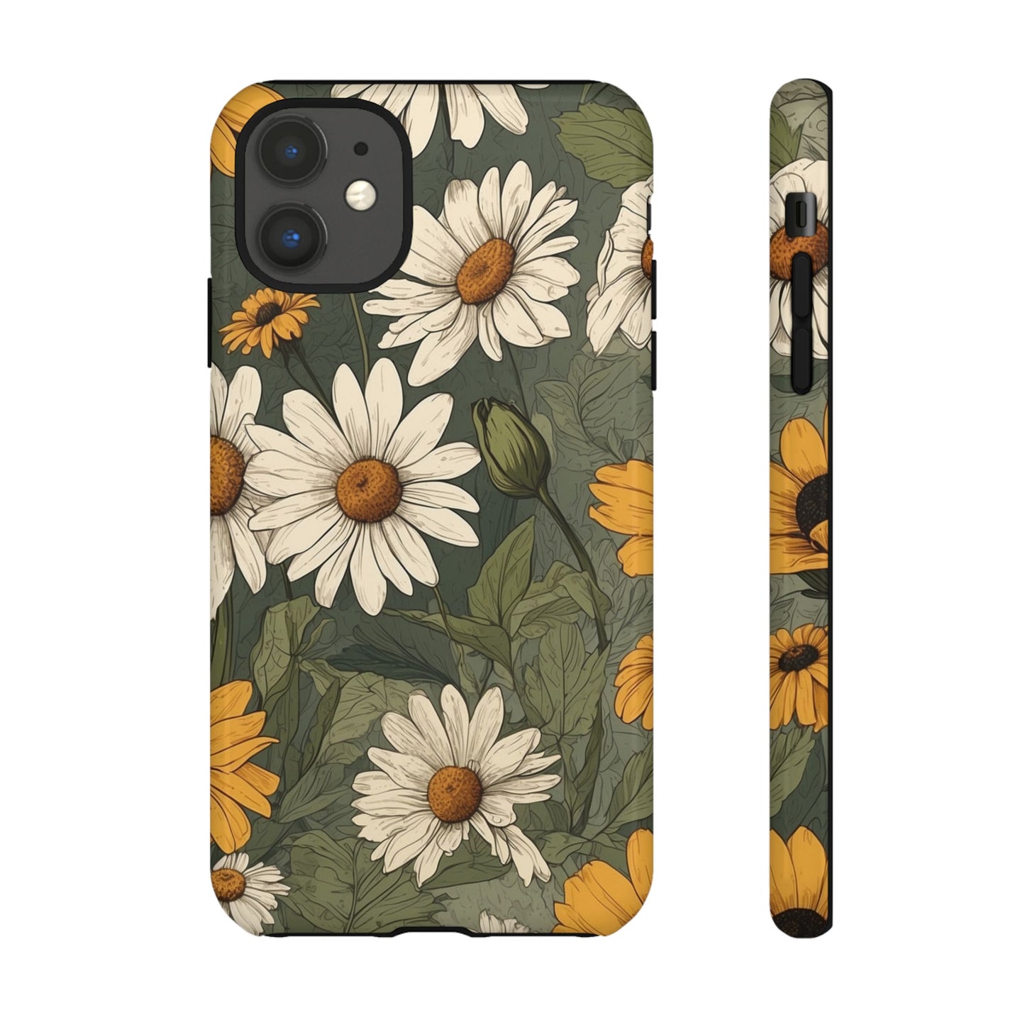 iPhone 11 / Glossy Phone Case - Boho Chic Daisies Floral Pattern ’White & Yellow’ Phone Case