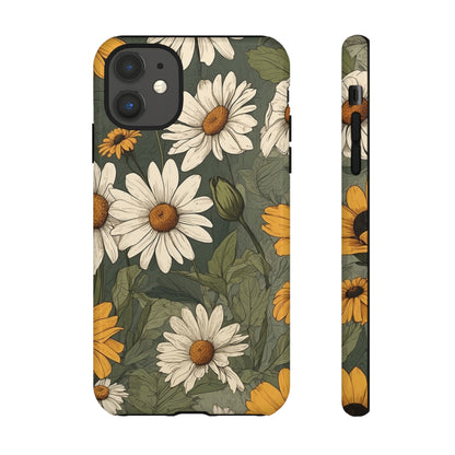 iPhone 11 / Glossy Phone Case - Boho Chic Daisies Floral Pattern ’White & Yellow’ Phone Case