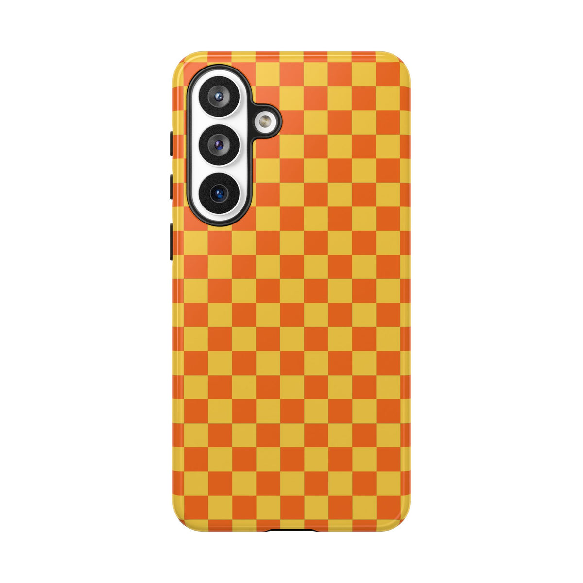 Trendy Orange & Yellow Small Checked Pattern Phone Case - Yellow Phone Case - Samsung Galaxy S26 Plus / Glossy