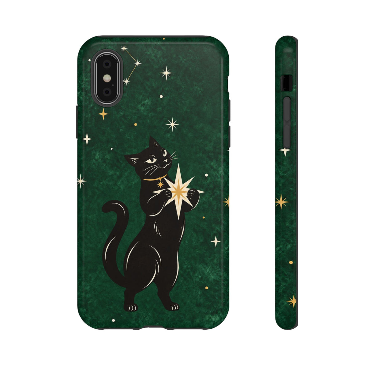 Forest Green Celestial Black Cat Phone Case - Green Phone Case - iPhone XS / Glossy