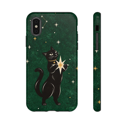 Forest Green Celestial Black Cat Phone Case - Green Phone Case - iPhone XS / Glossy