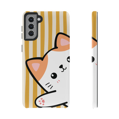 Samsung Galaxy S21 Plus / Glossy Phone Case - Peakaboo Cat with Yellow Stripe Pattern Phone Case