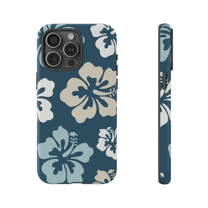 iPhone 15 Pro Max / Glossy Phone Case - ’Blue Hibiscus Retro Pattern #1’ Phone Case