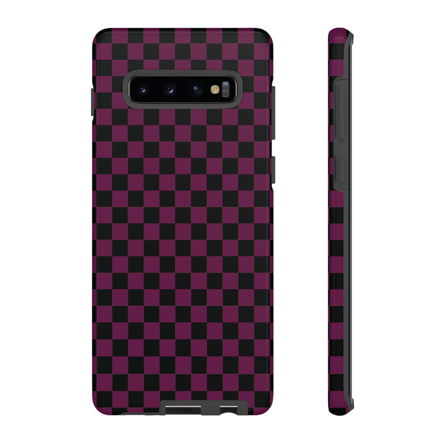 Samsung Galaxy S10 Plus / Glossy Phone Case - Trendy Plum & Black Small Checked Pattern Phone Case