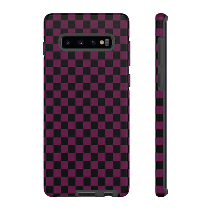 Samsung Galaxy S10 Plus / Glossy Phone Case - Trendy Plum & Black Small Checked Pattern Phone Case