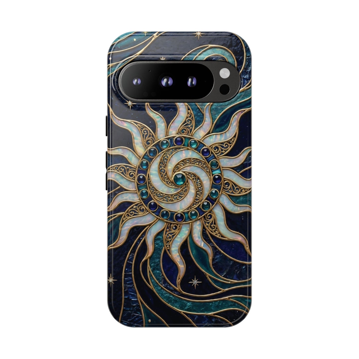 Elegant Teal & Gold Cosmic Sunburst Phone Case