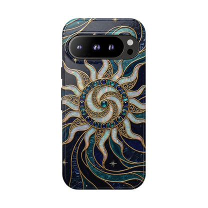 Elegant Teal & Gold Cosmic Sunburst Phone Case