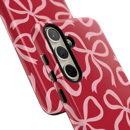 Bold Raspberry Red and Blush Pink Bow Pattern Phone Case