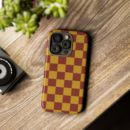 Trendy Mustard & Burgandy Checked Pattern Phone Case - Brown Phone Case