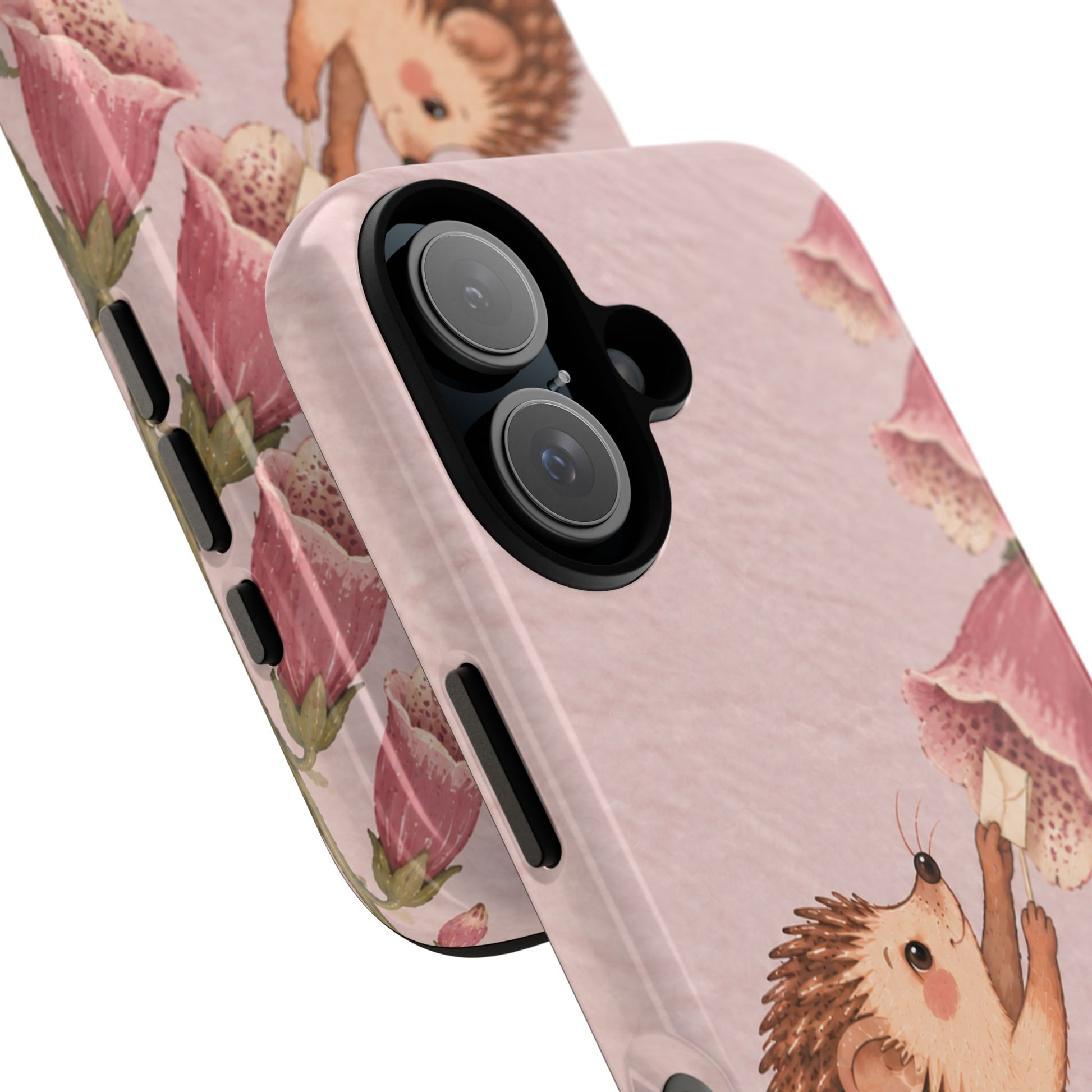 Whimsical Blush Pink Hedgehog and Foxglove Phone Case - Pink Phone Case