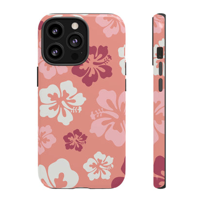 iPhone 13 Pro / Glossy Phone Case - ’Pink Hibiscus Retro Pattern #3’ Phone Case