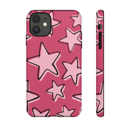 Raspberry Pink Doodle Star Phone Case